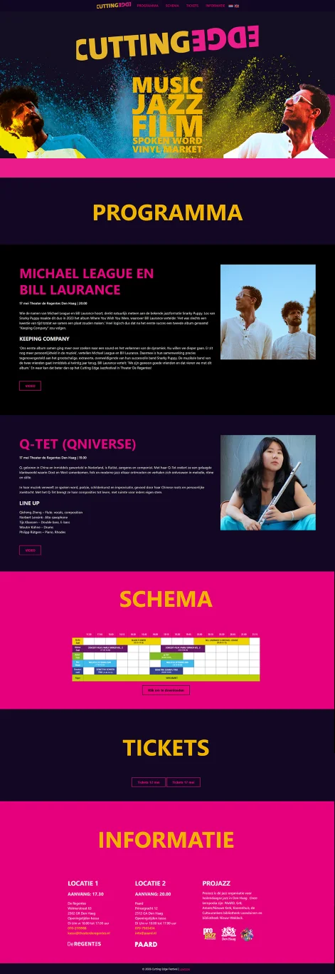 Website Cutting Edge Jazzfestival — gemaakt door Lowtone Den Haag