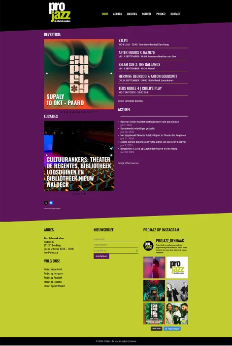 Website Projazz — jazzpodium Den Haag, ontworpen door Lowtone