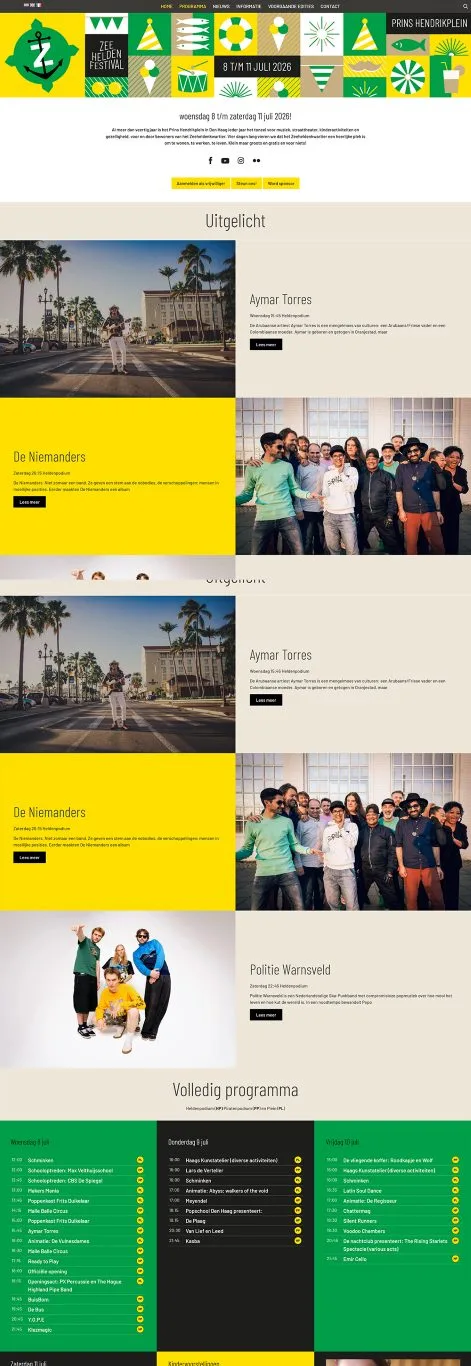 Website Zeeheldenfestival Prins Hendrikplein — gemaakt door Lowtone Den Haag